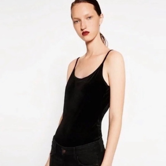 Zara Tops - Zara Black Velvet Bodysuit